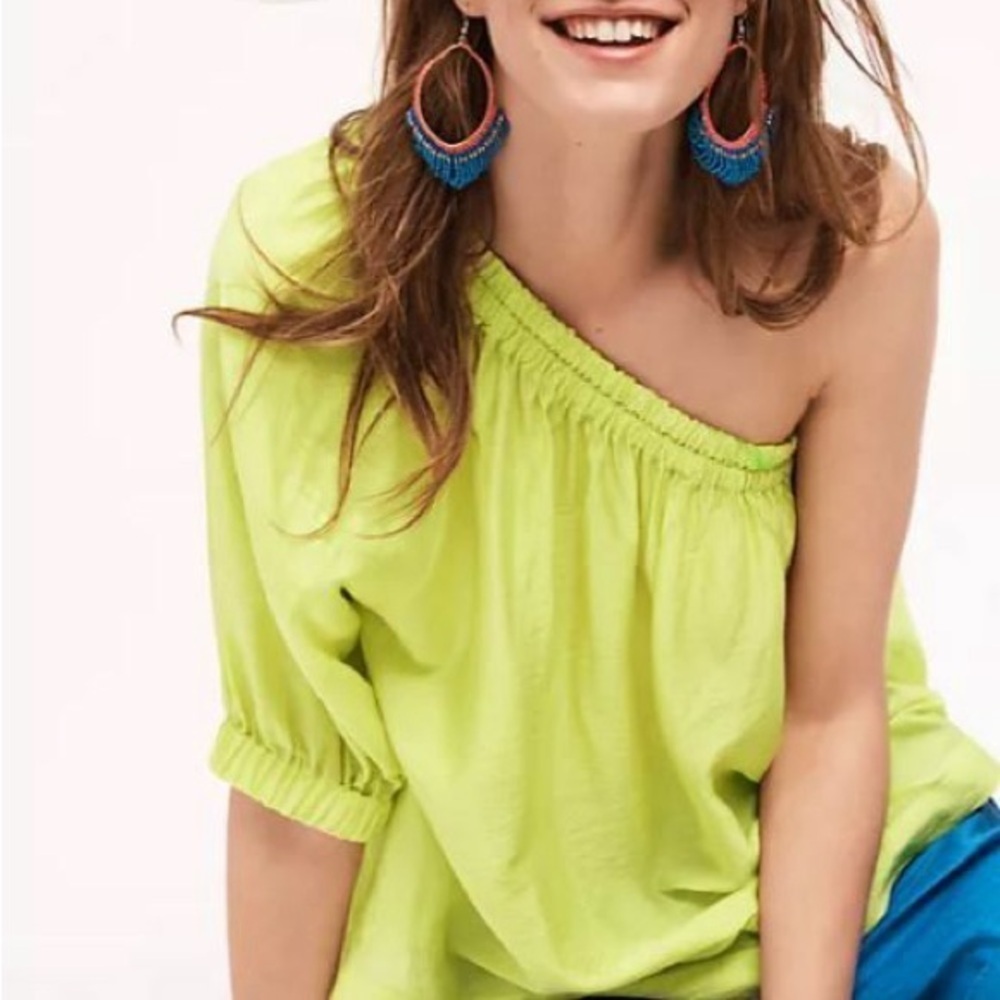 Anthropologie Maeve Leonie Top One Shoulder Lightweight Lime Green Sz. S